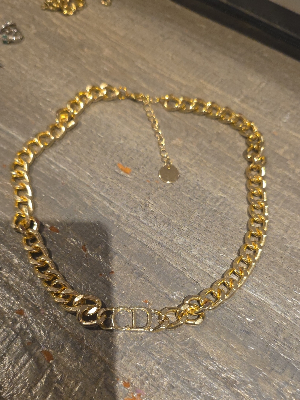 Gold-Tone Link Necklace with CD Accent